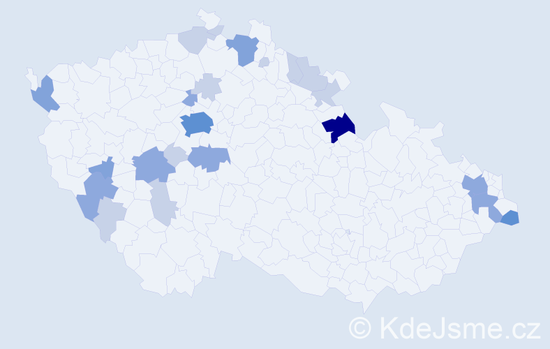 Příjmení: 'Kulštejn', počet výskytů 53 v celé ČR