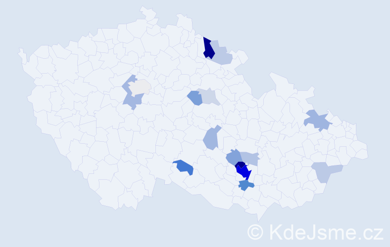 Příjmení: 'Trkan', počet výskytů 50 v celé ČR