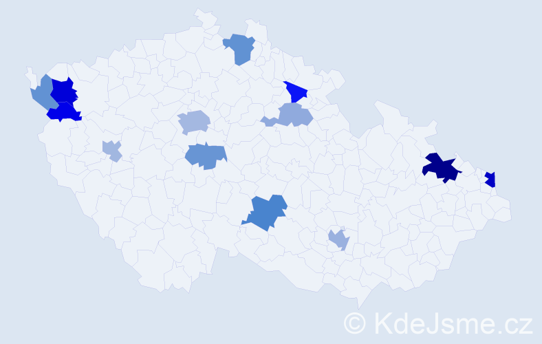 Příjmení: 'Kara', počet výskytů 27 v celé ČR