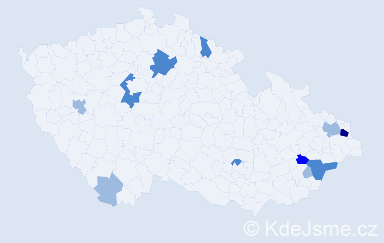 Příjmení: 'Vraštiaková', počet výskytů 21 v celé ČR