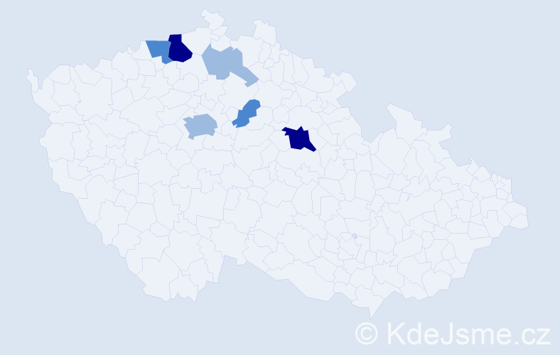 Příjmení: 'Trejdl', počet výskytů 15 v celé ČR