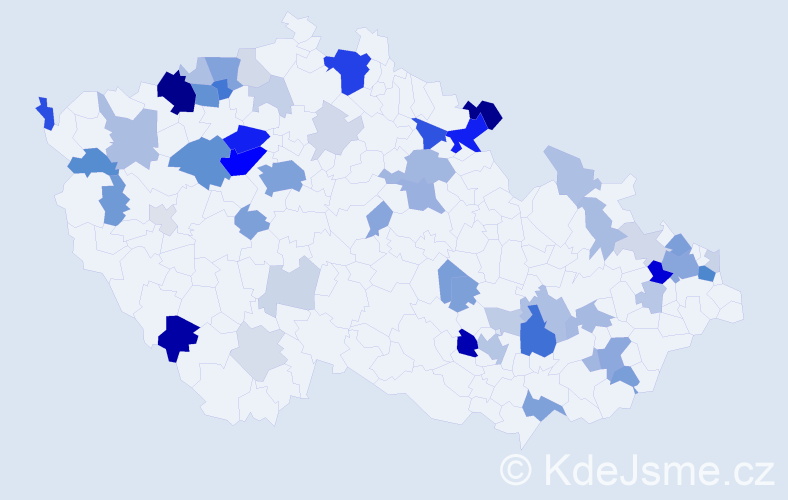 Příjmení: 'Kozár', počet výskytů 184 v celé ČR