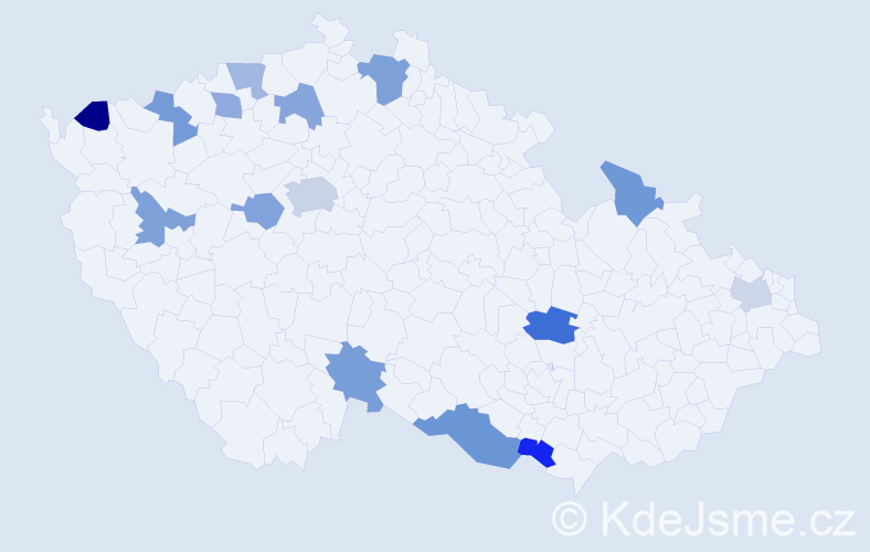 Příjmení: 'Prochazka', počet výskytů 21 v celé ČR