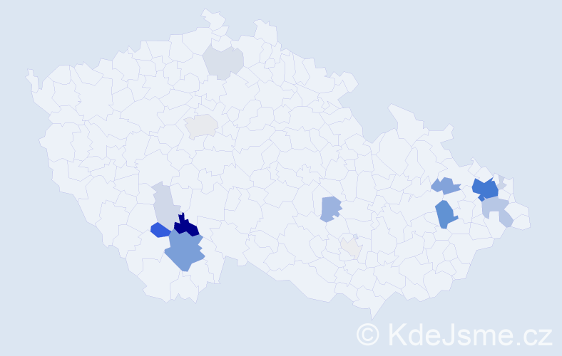 Příjmení: 'Krejčíčková', počet výskytů 62 v celé ČR