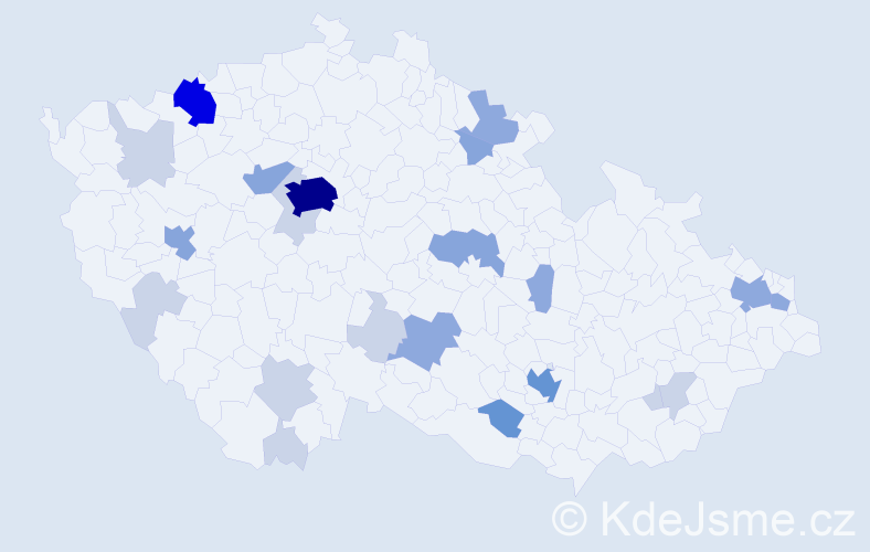 Příjmení: 'Chlebeček', počet výskytů 64 v celé ČR