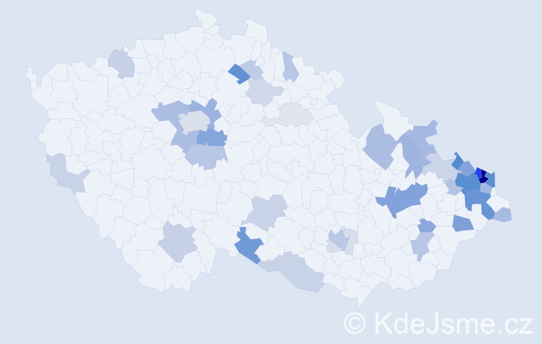 Příjmení: 'Babišová', počet výskytů 158 v celé ČR