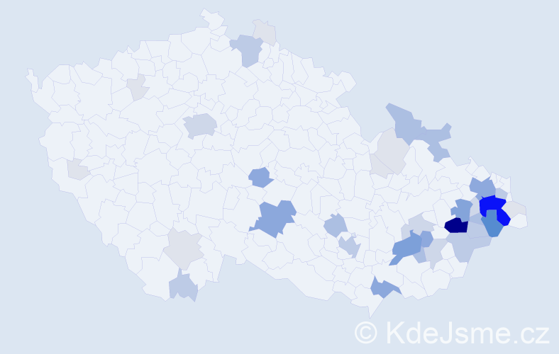 Příjmení: 'Blablová', počet výskytů 159 v celé ČR