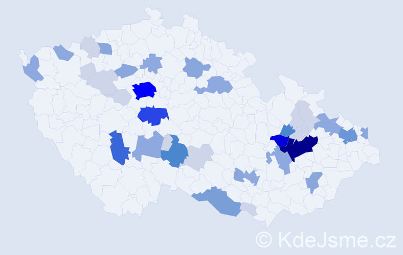 Příjmení: 'Krajcová', počet výskytů 121 v celé ČR