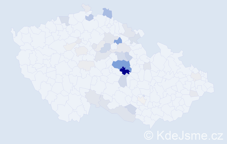 Příjmení: 'Modráček', počet výskytů 144 v celé ČR