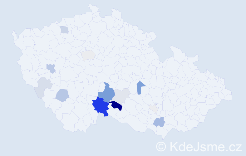 Příjmení: 'Vetýška', počet výskytů 41 v celé ČR