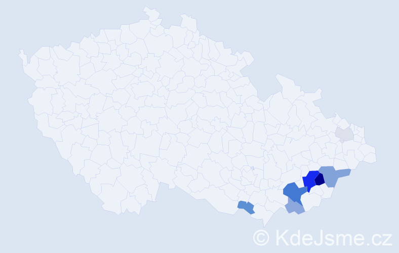Příjmení: 'Krajščáková', počet výskytů 19 v celé ČR