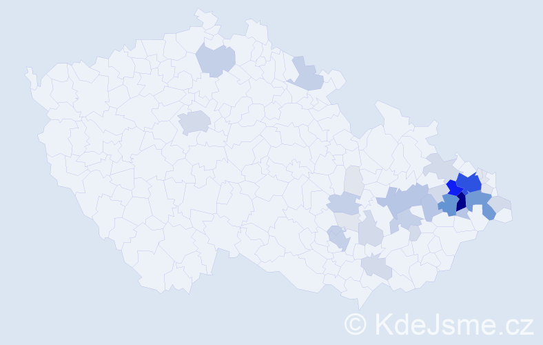 Příjmení: 'Huvar', počet výskytů 153 v celé ČR