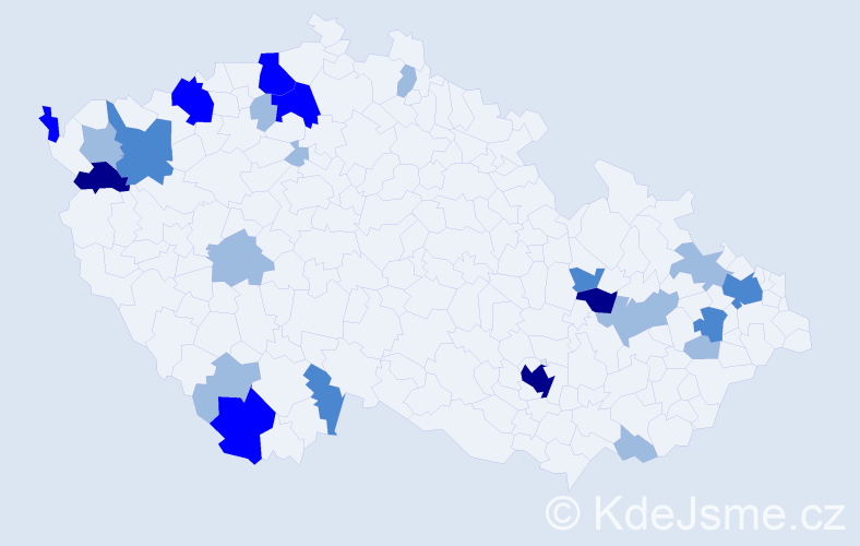 Příjmení: 'Kovačiková', počet výskytů 47 v celé ČR
