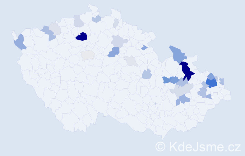 Příjmení: 'Nitka', počet výskytů 101 v celé ČR