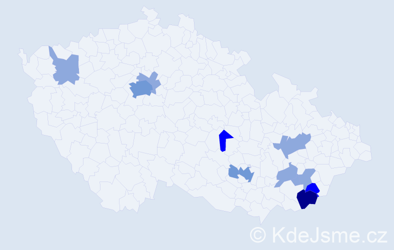 Příjmení: 'Maca', počet výskytů 26 v celé ČR