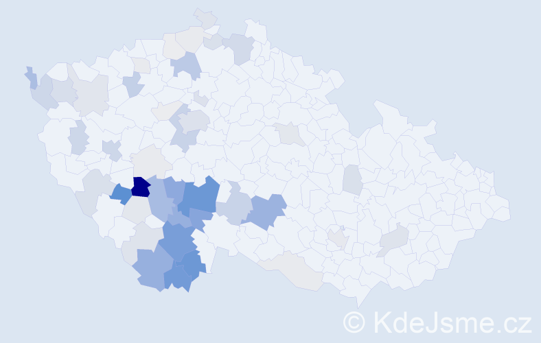 Příjmení: 'Cvachová', počet výskytů 186 v celé ČR