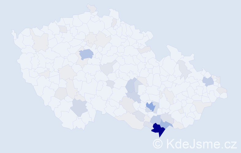 Příjmení: 'Průdková', počet výskytů 249 v celé ČR