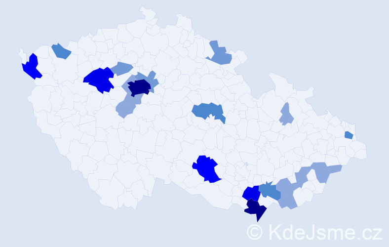 Příjmení: 'Heklová', počet výskytů 55 v celé ČR