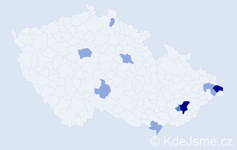 Příjmení: 'Hoďová', počet výskytů 18 v celé ČR