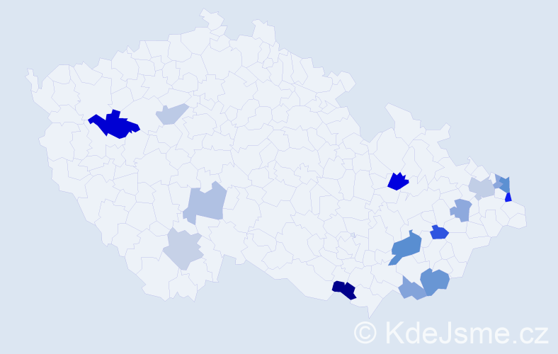 Příjmení: 'Kadlicová', počet výskytů 25 v celé ČR