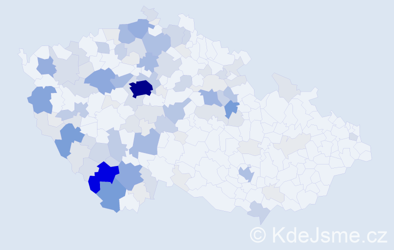 Příjmení: 'Toušek', počet výskytů 444 v celé ČR