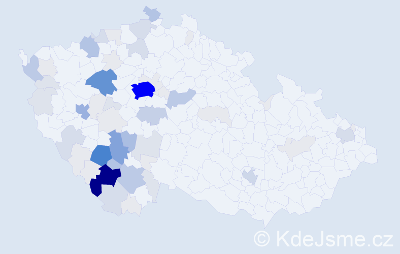 Příjmení: 'Kubička', počet výskytů 278 v celé ČR