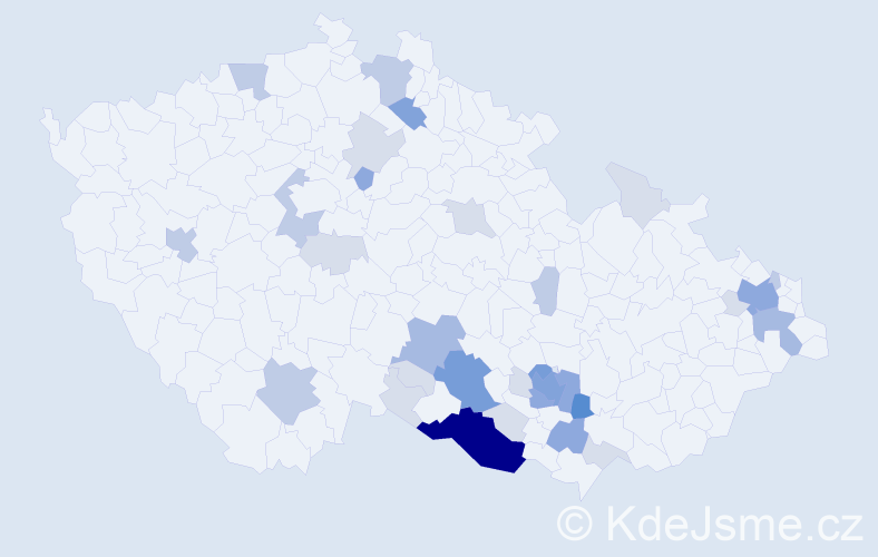 Příjmení: 'Bohdálková', počet výskytů 97 v celé ČR