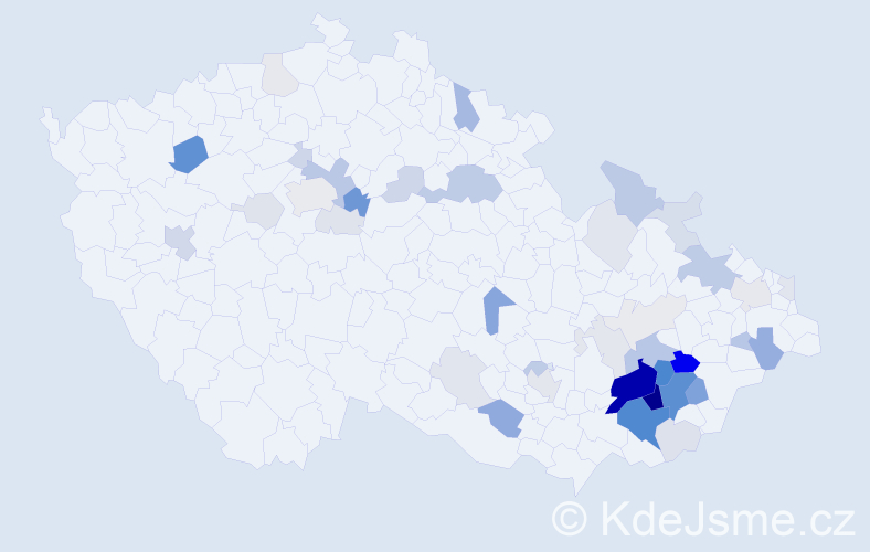 Příjmení: 'Kopčilová', počet výskytů 152 v celé ČR