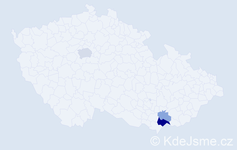 Příjmení: 'Kvaltín', počet výskytů 9 v celé ČR