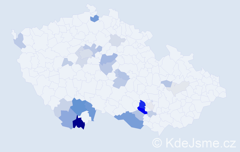 Příjmení: 'Tondl', počet výskytů 90 v celé ČR