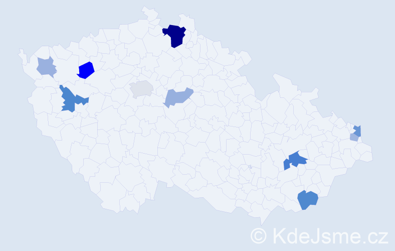 Příjmení: 'Tencerová', počet výskytů 23 v celé ČR