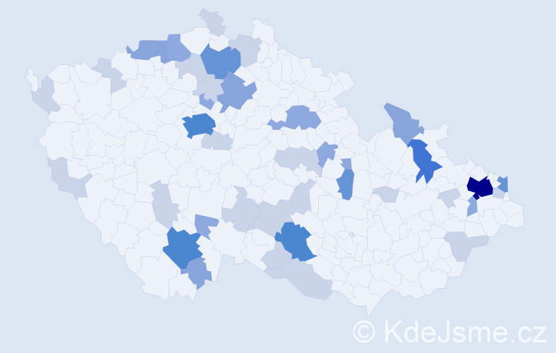 Příjmení: 'Pintér', počet výskytů 102 v celé ČR