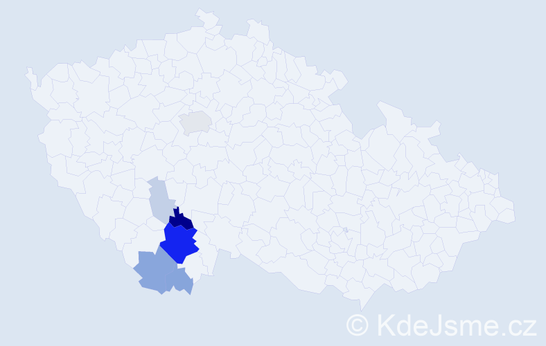 Příjmení: 'Koklarová', počet výskytů 28 v celé ČR
