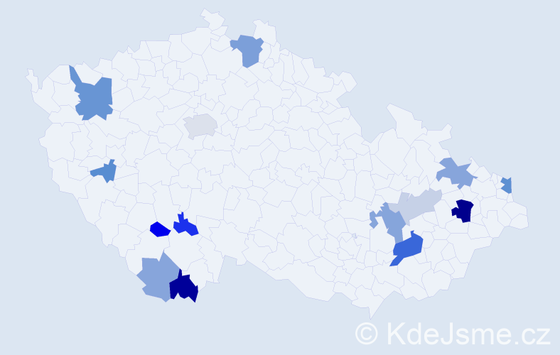 Příjmení: 'Danek', počet výskytů 32 v celé ČR