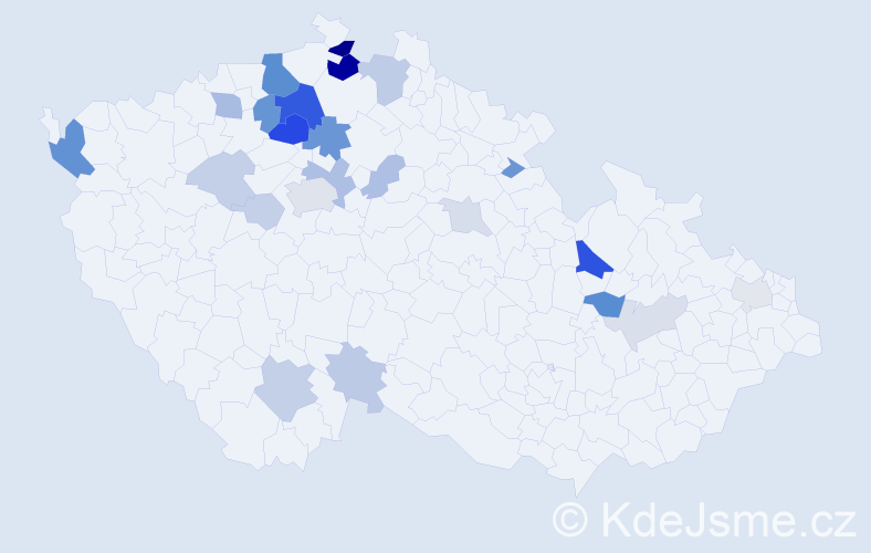 Příjmení: 'Bér', počet výskytů 64 v celé ČR