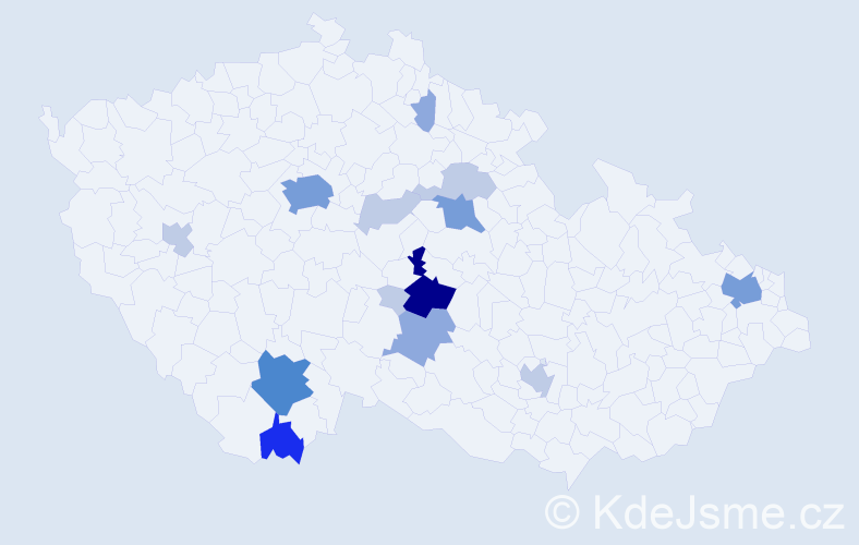 Příjmení: 'Korbela', počet výskytů 40 v celé ČR