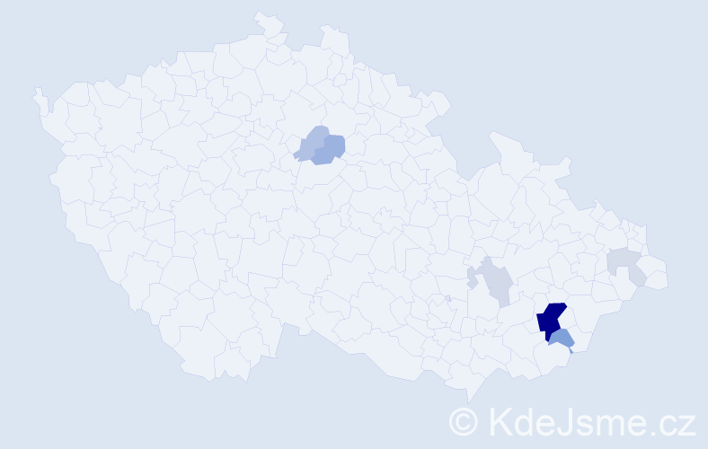 Příjmení: 'Končáková', počet výskytů 21 v celé ČR