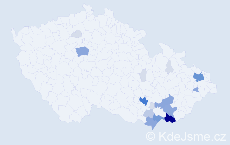 Příjmení: 'Pavliňák', počet výskytů 70 v celé ČR