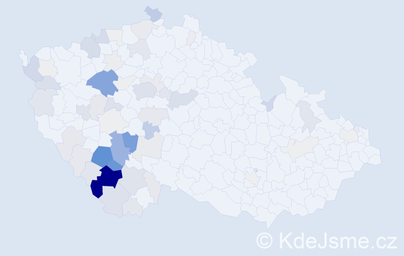 Příjmení: 'Kubička', počet výskytů 279 v celé ČR