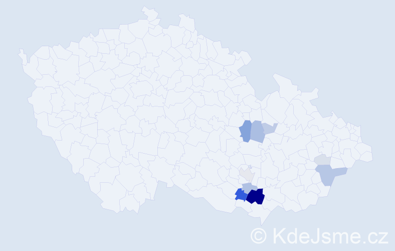 Příjmení: 'Vetr', počet výskytů 39 v celé ČR