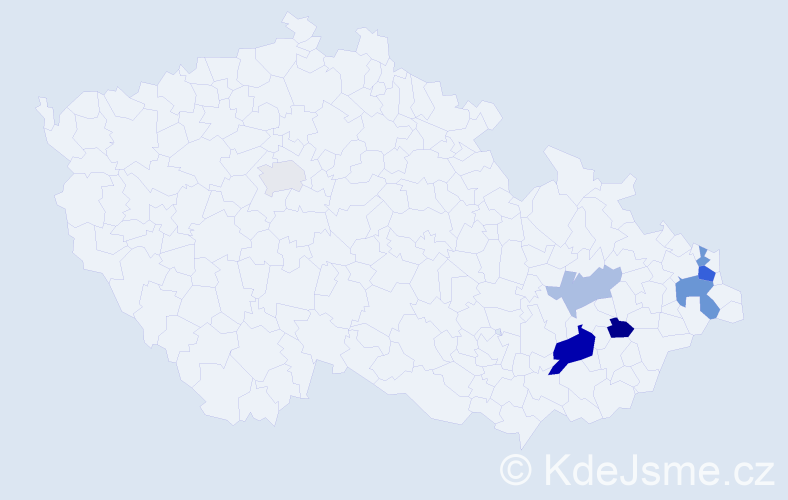 Příjmení: 'Pališek', počet výskytů 13 v celé ČR