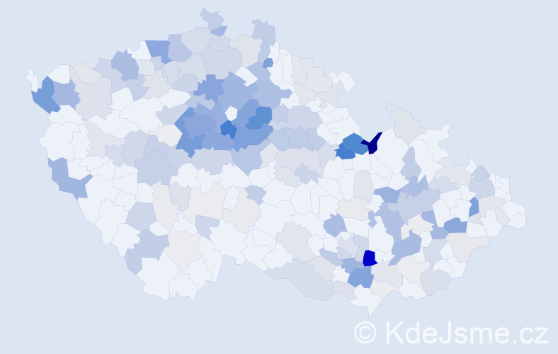 Příjmení: 'Borovička', počet výskytů 864 v celé ČR