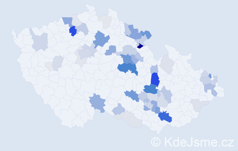 Příjmení: 'Barva', počet výskytů 166 v celé ČR