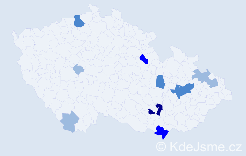 Příjmení: 'Csontos', počet výskytů 21 v celé ČR