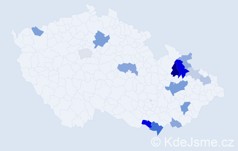 Příjmení: 'Zahnášová', počet výskytů 34 v celé ČR