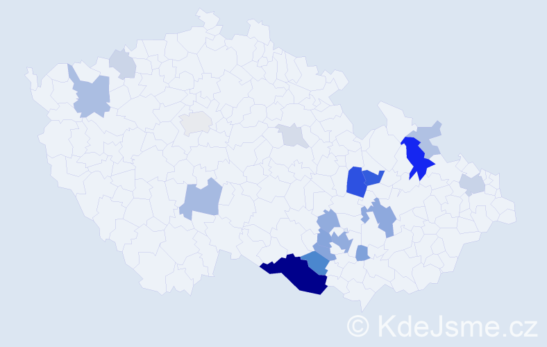 Příjmení: 'Potácel', počet výskytů 53 v celé ČR