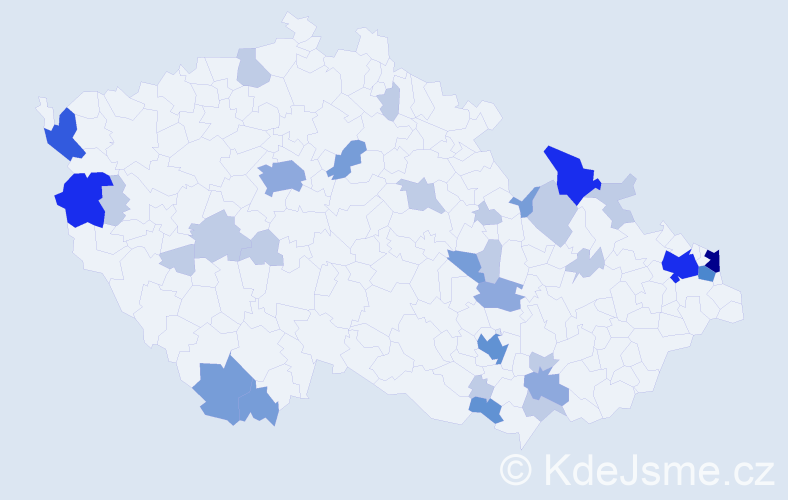 Příjmení: 'Valiček', počet výskytů 86 v celé ČR