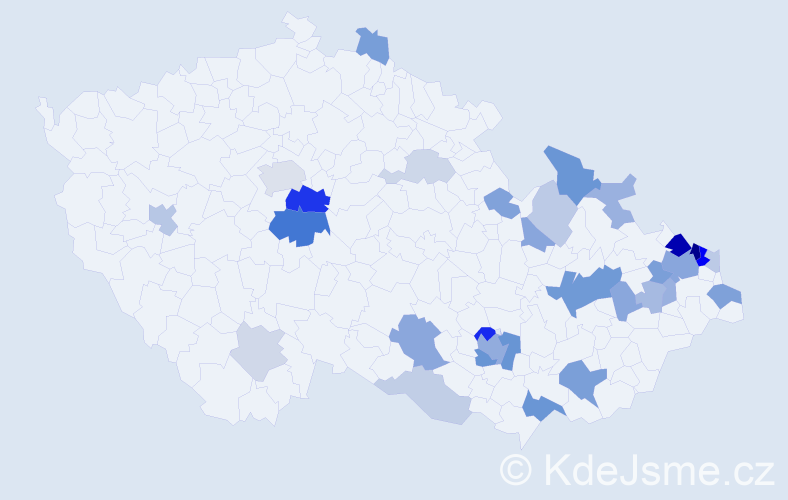 Příjmení: 'Jordan', počet výskytů 76 v celé ČR