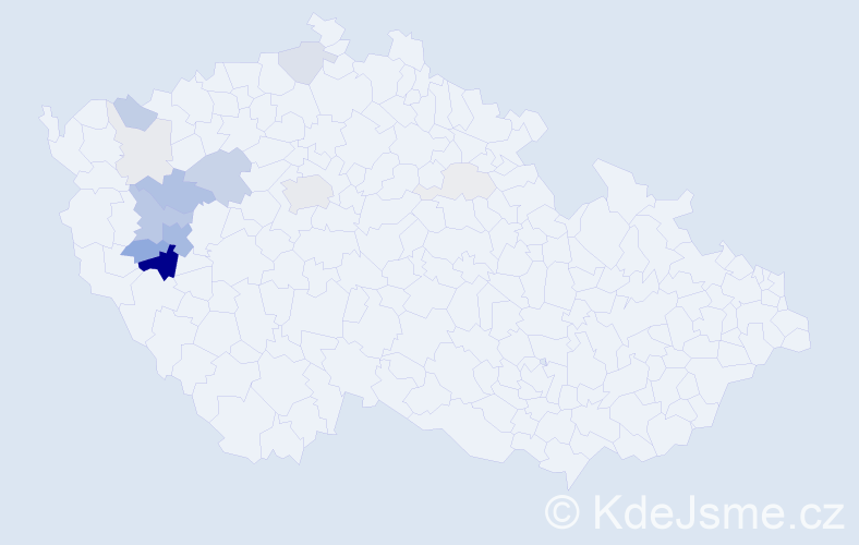 Příjmení: 'Mišterová', počet výskytů 54 v celé ČR