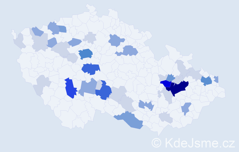 Příjmení: 'Krajcová', počet výskytů 119 v celé ČR